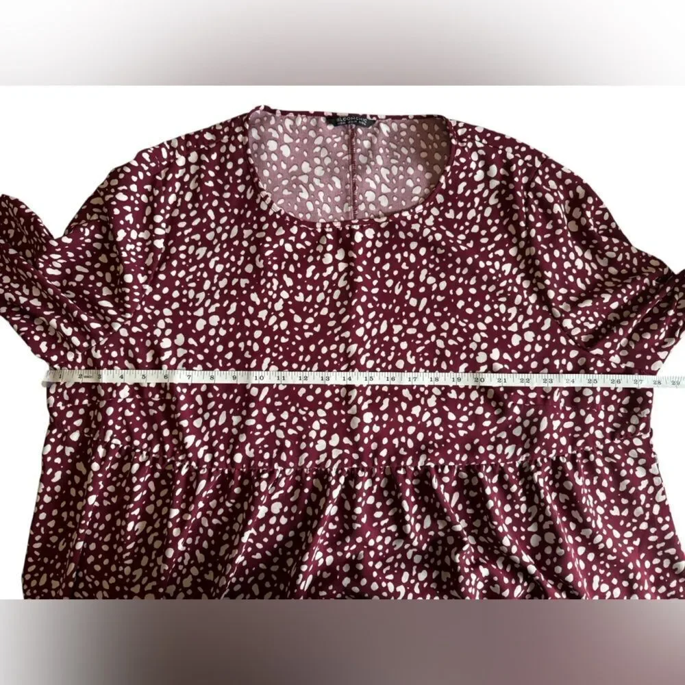 BloomChic Women's Burgundy Polka Dot Long Sleeve Patterned Tunic Size 22-24